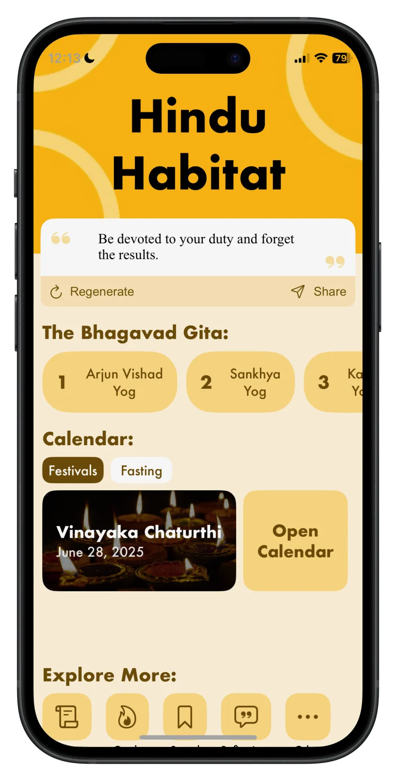 Hindu Habitat app home screen